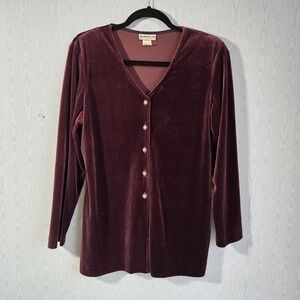 Vtg 90s Womens S Cardigan Top Burgundy Velvet Grunge Whimsygoth Cottage Vamp
